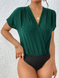 Hennie V-neck pleated dropped shoulder elegant bodysuit