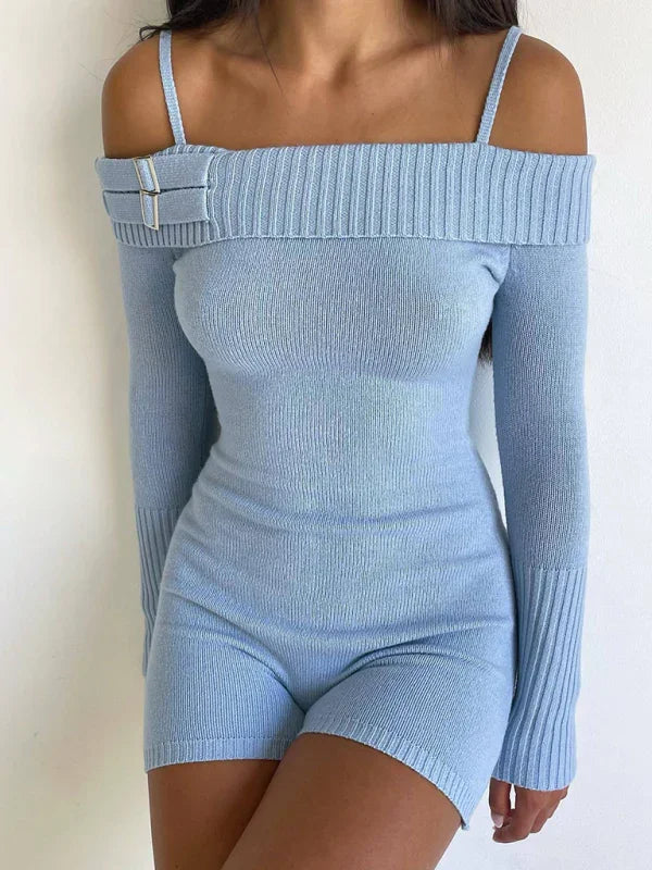 Celeste one-shoulder suspender slim-fitting sexy high-waisted knitted jumpsuit