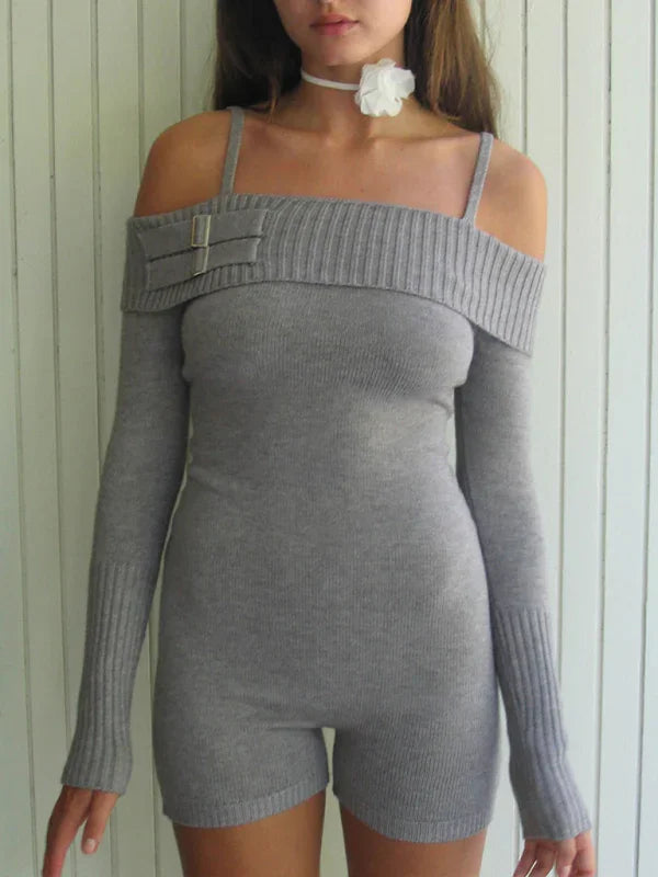 Celeste one-shoulder suspender slim-fitting sexy high-waisted knitted jumpsuit