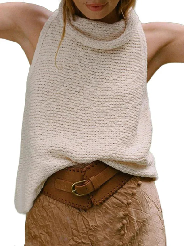 Morristown Knitted Sleeveless Scarf Collar Street Fashion Sweater Vest