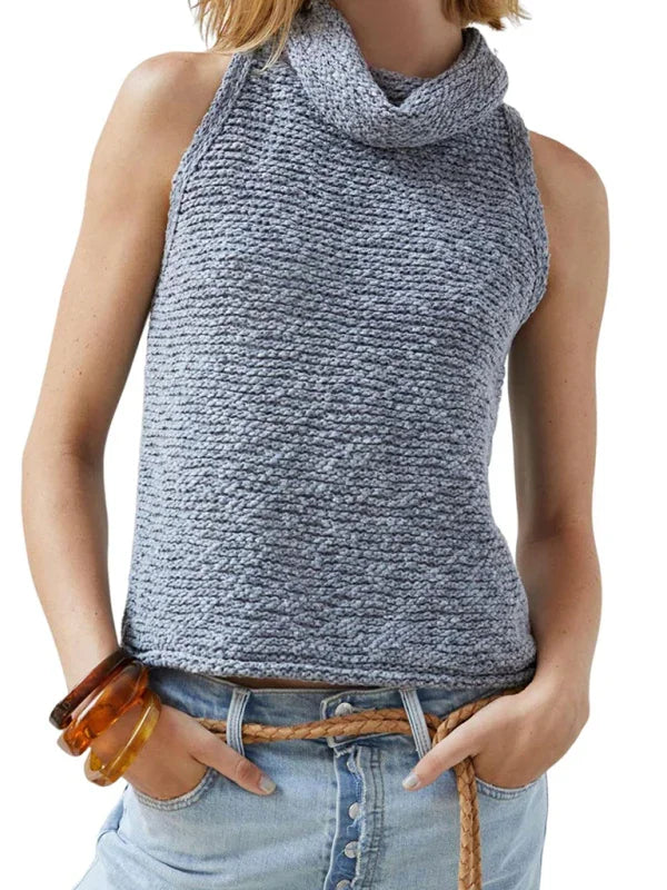 Morristown Knitted Sleeveless Scarf Collar Street Fashion Sweater Vest