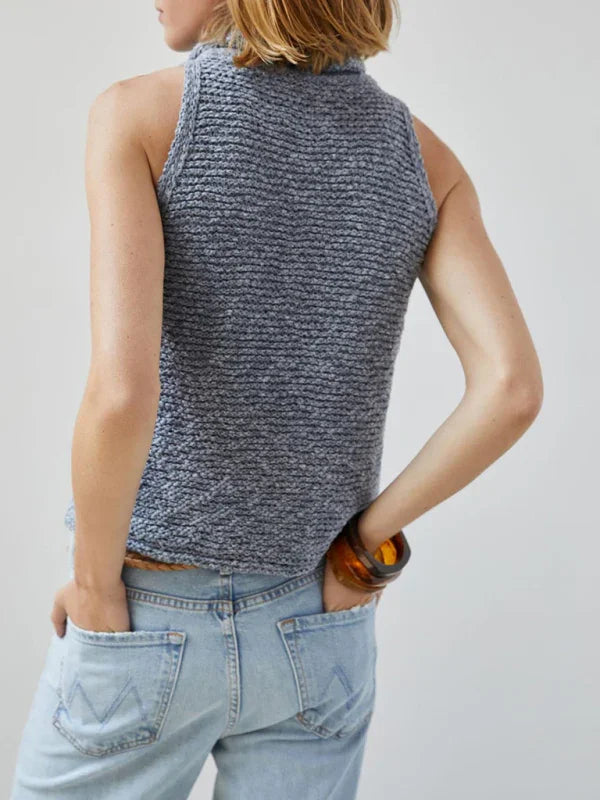 Morristown Knitted Sleeveless Scarf Collar Street Fashion Sweater Vest