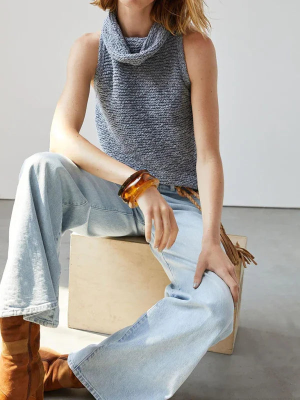Morristown Knitted Sleeveless Scarf Collar Street Fashion Sweater Vest