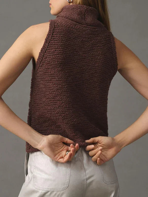 Morristown Knitted Sleeveless Scarf Collar Street Fashion Sweater Vest