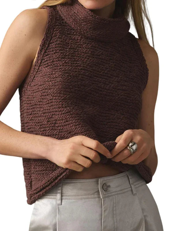Morristown Knitted Sleeveless Scarf Collar Street Fashion Sweater Vest