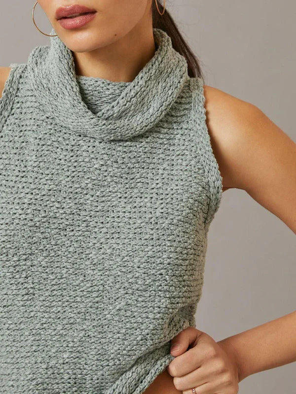 Morristown Knitted Sleeveless Scarf Collar Street Fashion Sweater Vest