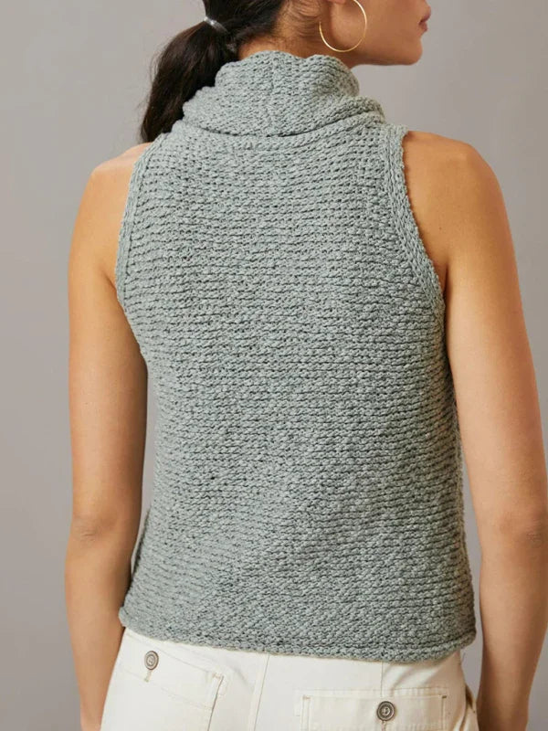 Morristown Knitted Sleeveless Scarf Collar Street Fashion Sweater Vest