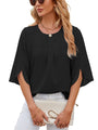 Xeleny New Round Neck Quarter Sleeve Loose Chiffon Shirt Top