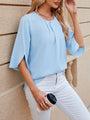 Xeleny New Round Neck Quarter Sleeve Loose Chiffon Shirt Top