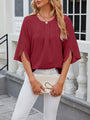 Xeleny New Round Neck Quarter Sleeve Loose Chiffon Shirt Top