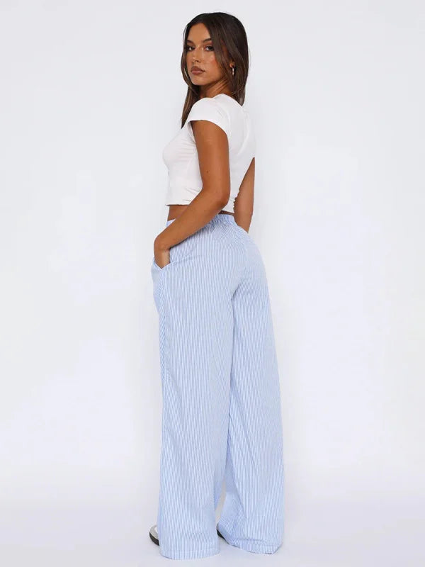Hisbel casual striped trousers striped printed wide leg trousers