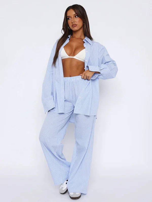 Hisbel casual striped trousers striped printed wide leg trousers