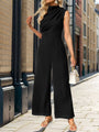 Candida New Sleeveless Solid Color Swing Collar Jumpsuit