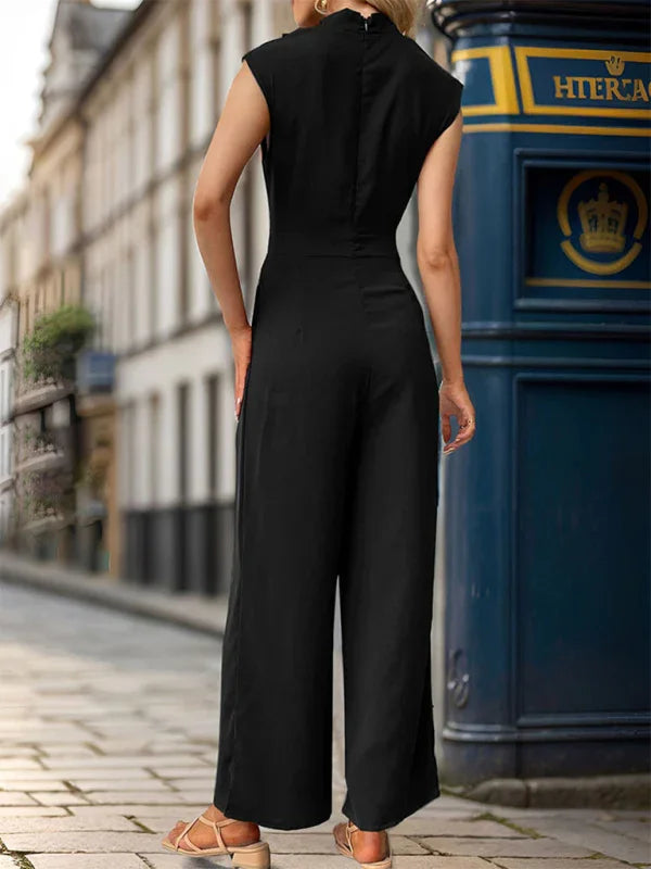 Candida New Sleeveless Solid Color Swing Collar Jumpsuit