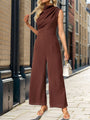 Candida New Sleeveless Solid Color Swing Collar Jumpsuit
