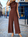 Candida New Sleeveless Solid Color Swing Collar Jumpsuit