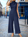 Candida New Sleeveless Solid Color Swing Collar Jumpsuit