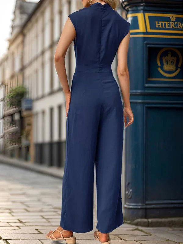 Candida New Sleeveless Solid Color Swing Collar Jumpsuit