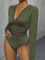 Tania Ladies lace stitching long sleeve solid color bodysuit
