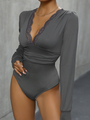 Tania Ladies lace stitching long sleeve solid color bodysuit