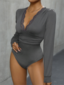 Tania Ladies lace stitching long sleeve solid color bodysuit