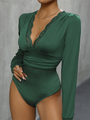 Tania Ladies lace stitching long sleeve solid color bodysuit