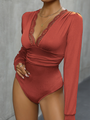 Tania Ladies lace stitching long sleeve solid color bodysuit