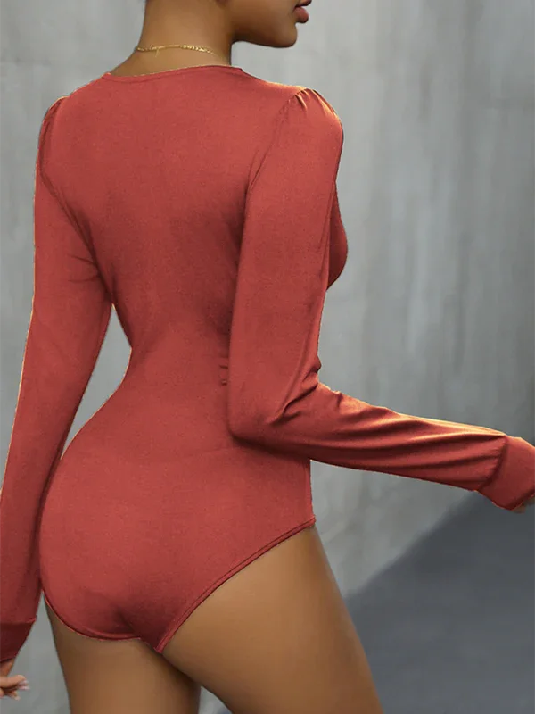 Tania Ladies lace stitching long sleeve solid color bodysuit