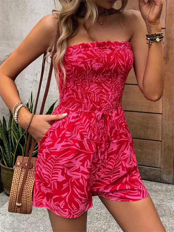 Angeli women's one-shoulder elastic printed tube top jumpsuit