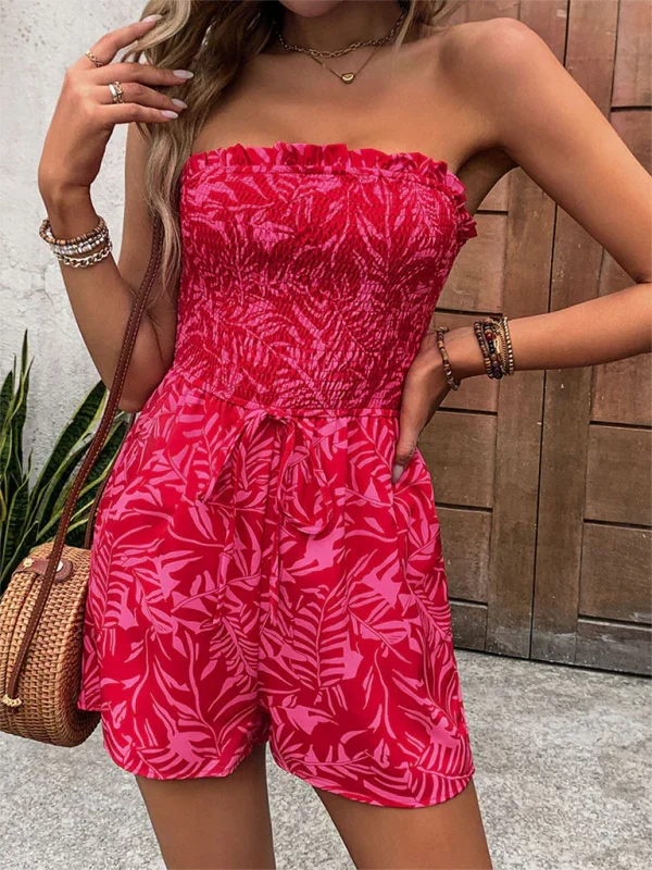 Angeli women's one-shoulder elastic printed tube top jumpsuit
