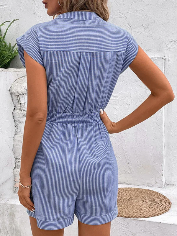 Luna Women's Pinstripe Short Sleeve Jumpsuit