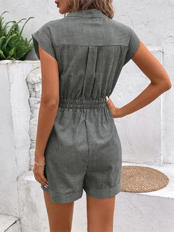 Luna Women's Pinstripe Short Sleeve Jumpsuit