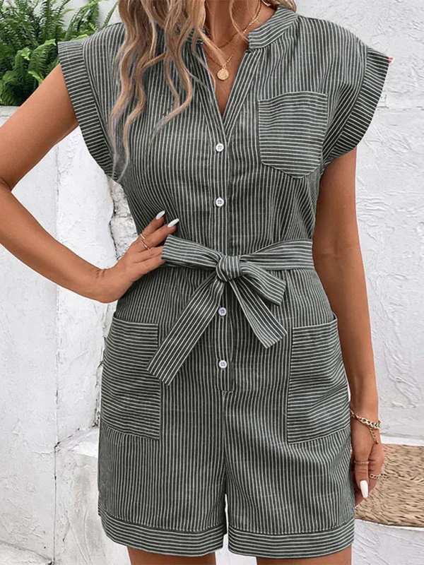 Luna Women's Pinstripe Short Sleeve Jumpsuit
