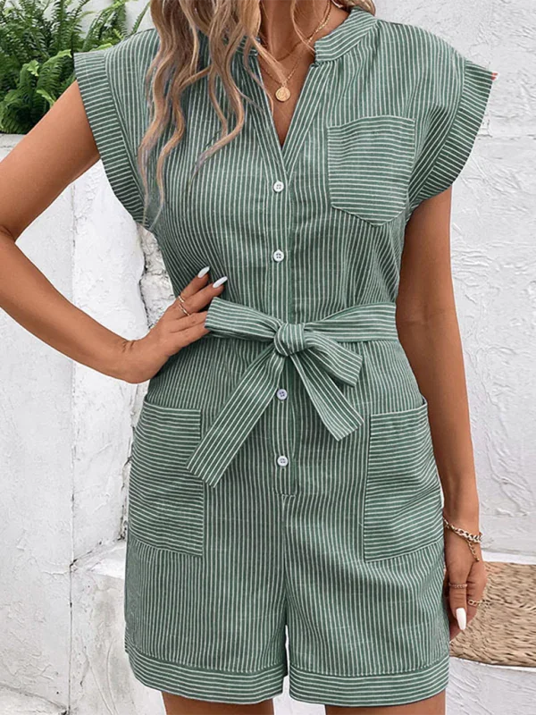 Luna Women's Pinstripe Short Sleeve Jumpsuit