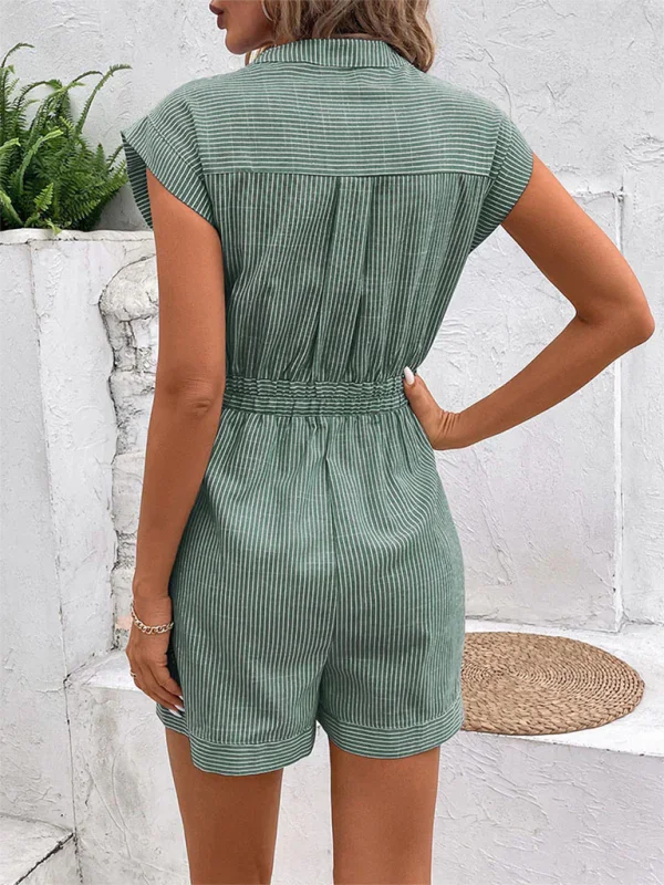 Luna Women's Pinstripe Short Sleeve Jumpsuit