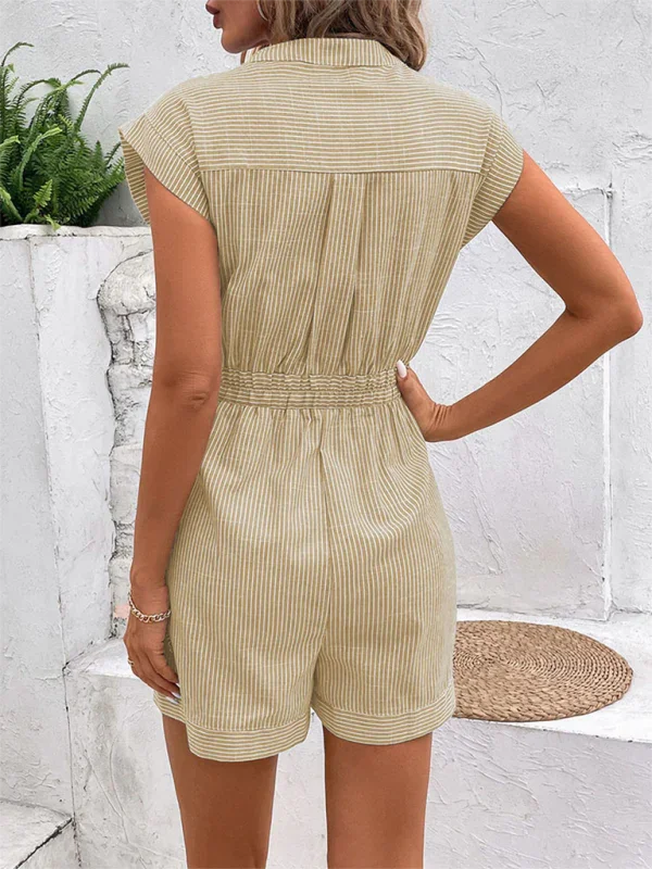 Luna Women's Pinstripe Short Sleeve Jumpsuit