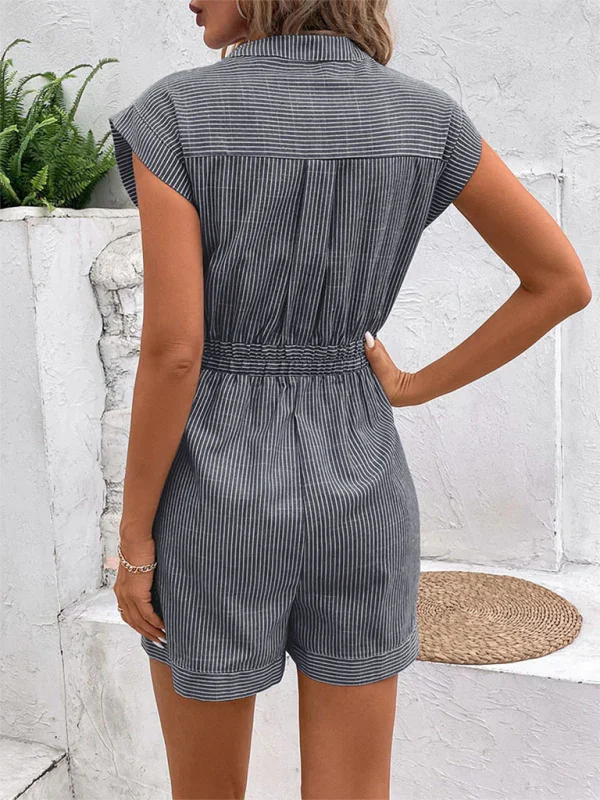 Luna Women's Pinstripe Short Sleeve Jumpsuit
