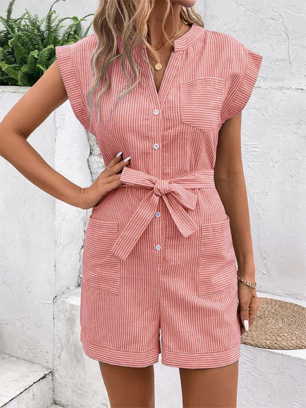 Luna Women's Pinstripe Short Sleeve Jumpsuit