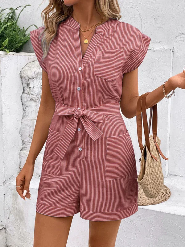 Luna Women's Pinstripe Short Sleeve Jumpsuit