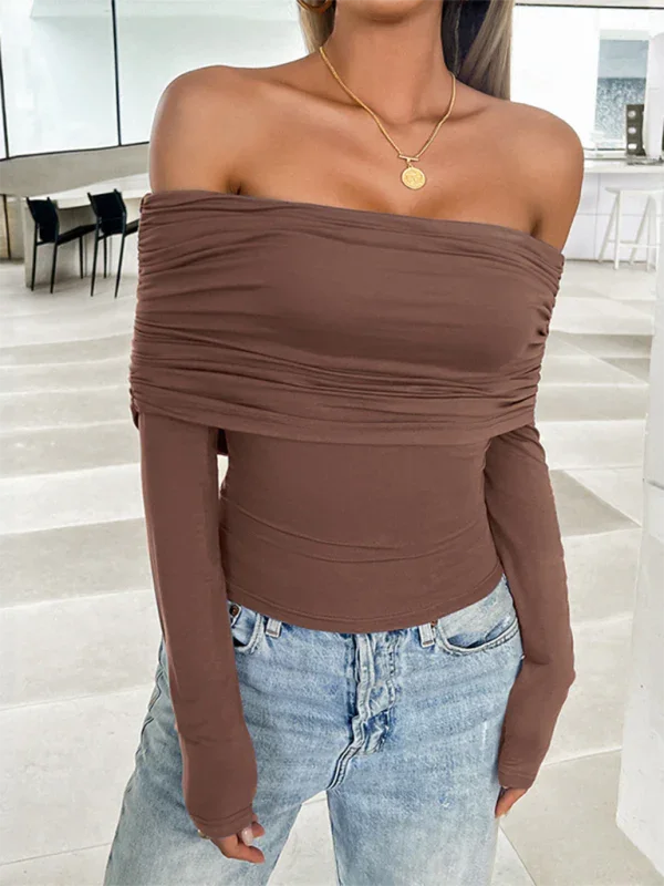 Medham casual solid color pullover one shoulder top