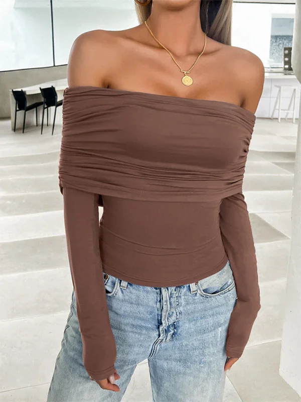 Medham casual solid color pullover one shoulder top