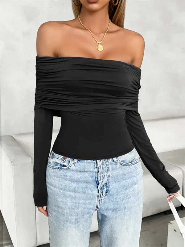 Medham casual solid color pullover one shoulder top
