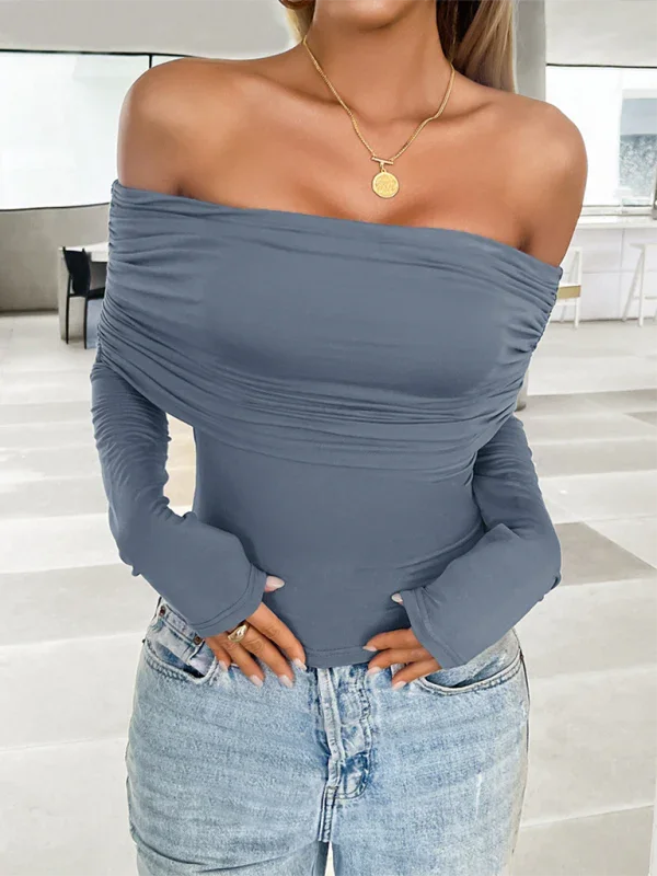 Medham casual solid color pullover one shoulder top