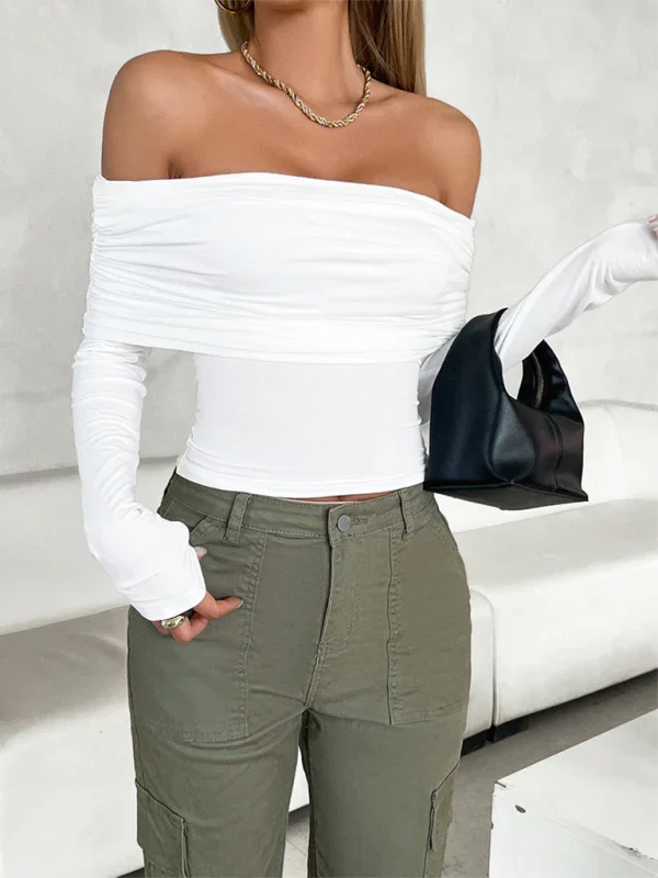 Medham casual solid color pullover one shoulder top