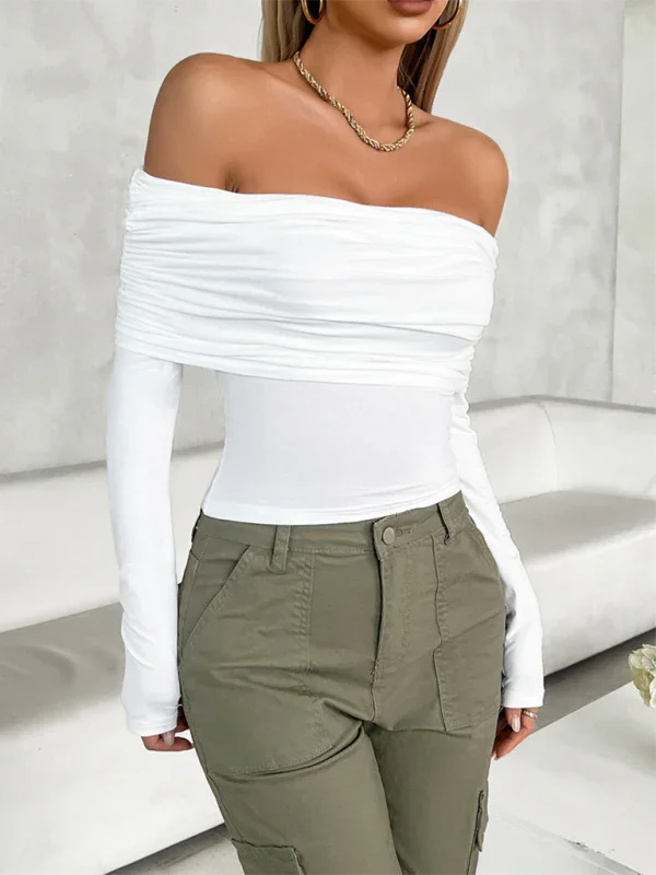 Medham casual solid color pullover one shoulder top