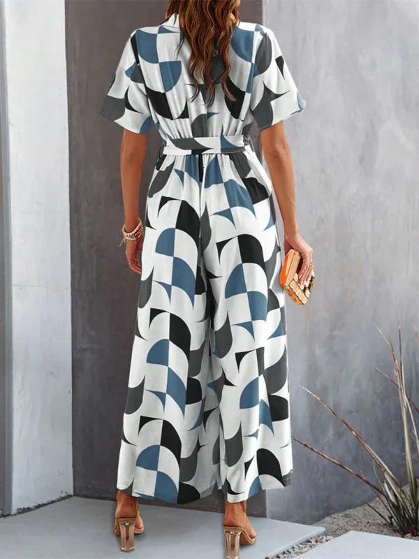 Claribel Temperament Short Sleeve Contrast Color Print High Waist Jumpsuit