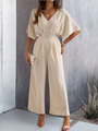 Supreme short-sleeved solid color temperament casual wide-leg jumpsuit