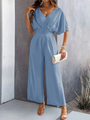 Supreme short-sleeved solid color temperament casual wide-leg jumpsuit