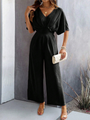 Supreme short-sleeved solid color temperament casual wide-leg jumpsuit