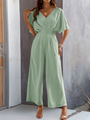 Supreme short-sleeved solid color temperament casual wide-leg jumpsuit